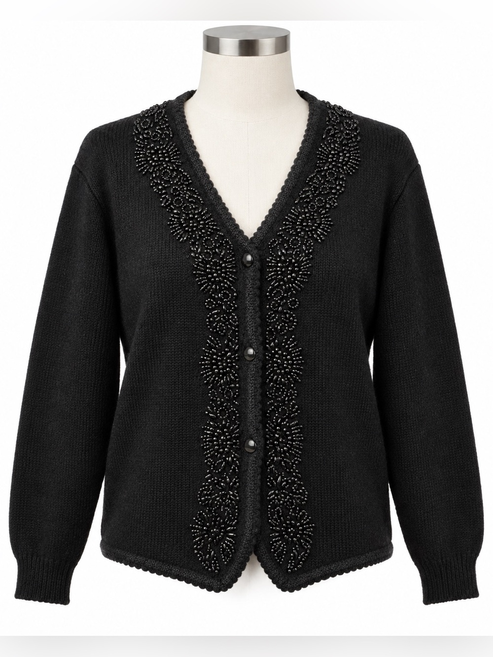 Beaded The Bay Principles Vintage Black Wool Blend Cardigan Sweater Small